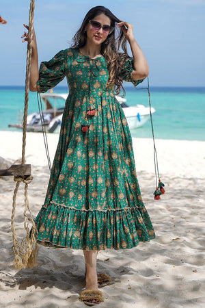 Green Printed Rayon Dresses (KF clora8-805)