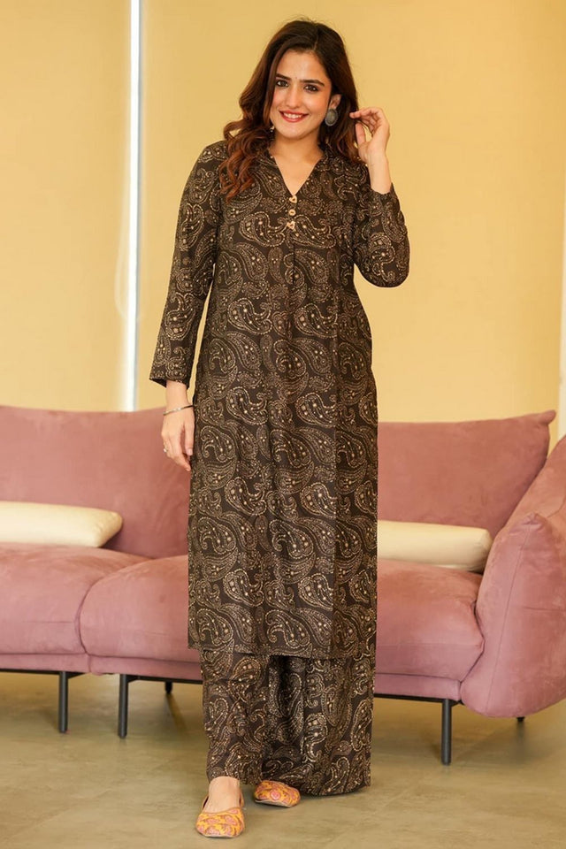 Black Printed Rayon Kurti Pant Set (KF lucaya12-1203)