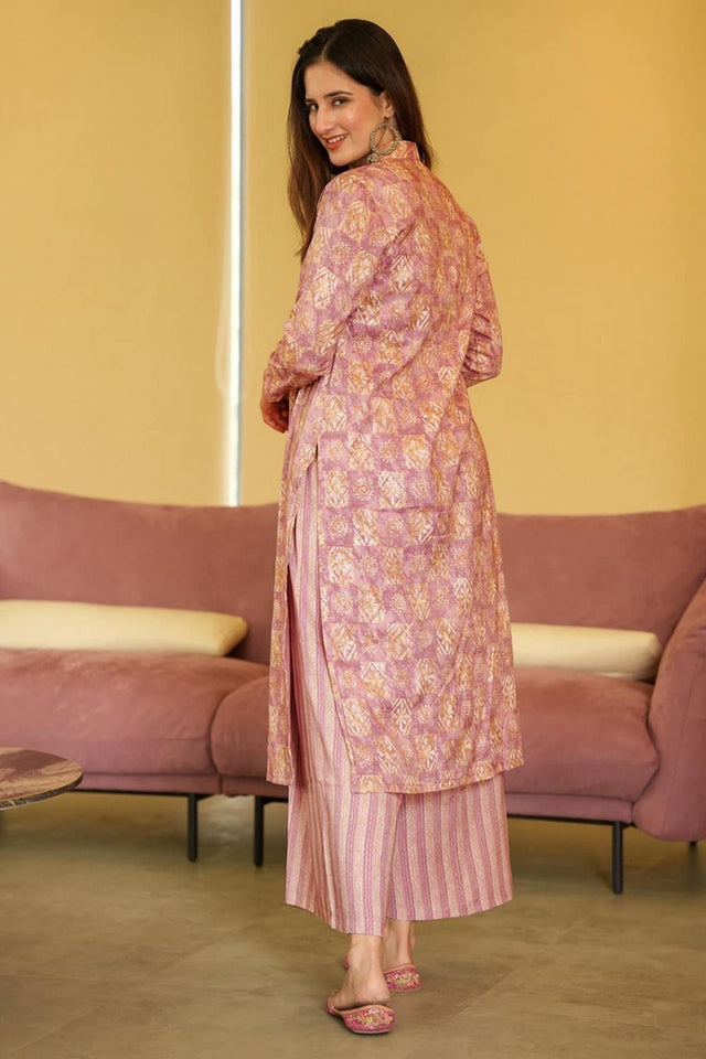 Pink Printed Rayon Kurti Palazzo Set (KF lucaya12-1206)