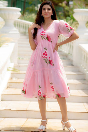 Pink Floral Printed Rayon Dresses (KF lucaya13-1301)