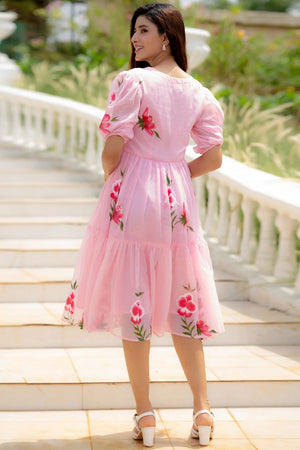 Pink Floral Printed Rayon Dresses (KF lucaya13-1301)