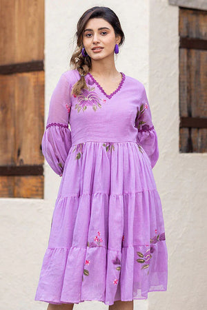 Lavender Floral Printed Rayon Dresses (KF lucaya13-1305)