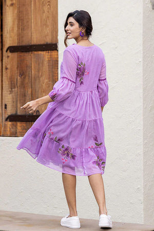 Lavender Floral Printed Rayon Dresses (KF lucaya13-1305)