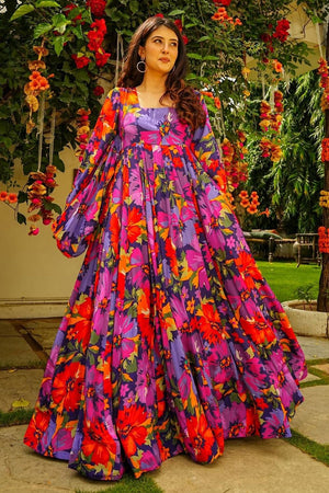 Multi Color Floral Printed Georgette Dresses (KF lucaya16-1602)