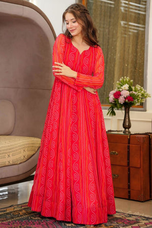 Red Bandhani Printed Georgette Dresses (KF lucaya16-1603)
