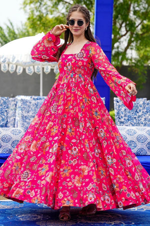 Pink Floral Printed Georgette Dresses (KF lucaya16-1604)