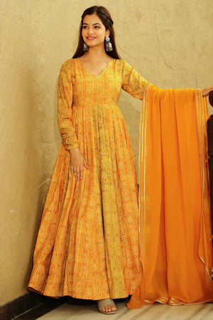 Yellow Printed Georgette Dresses (KF lucaya16-1605)