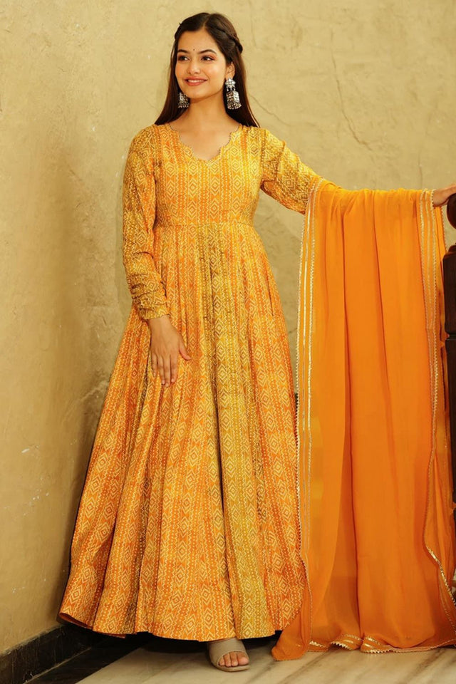 Yellow Printed Georgette Dresses (KF lucaya16-1605)