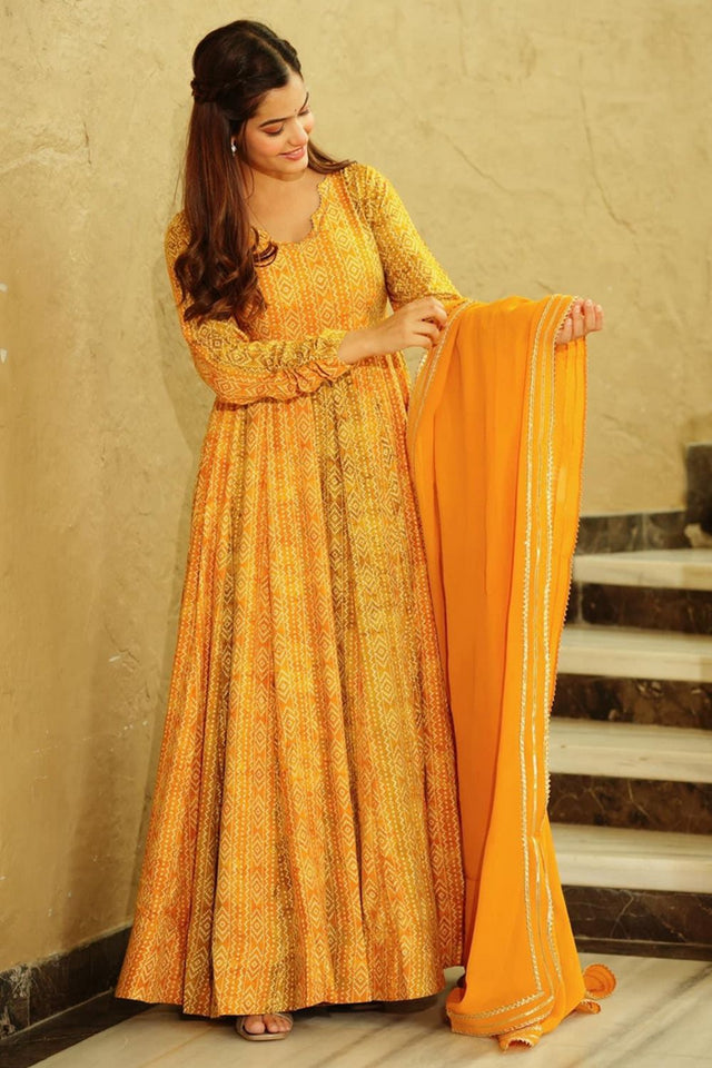 Yellow Printed Georgette Dresses (KF lucaya16-1605)