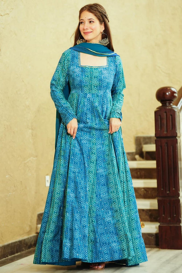 Blue Bandhani Printed Georgette Dresses (KF lucaya16-1606)