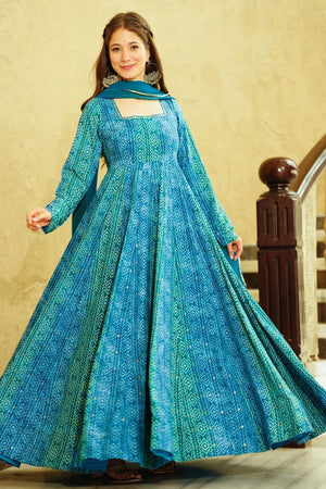 Blue Bandhani Printed Georgette Dresses (KF lucaya16-1606)