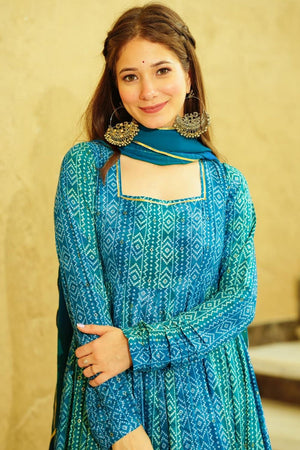 Blue Bandhani Printed Georgette Dresses (KF lucaya16-1606)