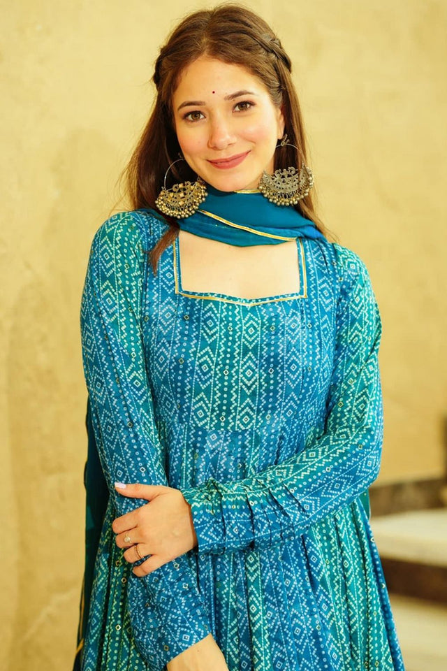 Blue Bandhani Printed Georgette Dresses (KF lucaya16-1606)