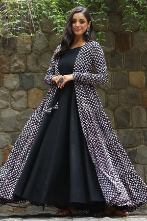 Black Printed Rayon Gown (KF lucaya17-1703)