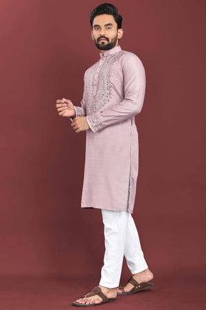 Pink Sequin Silk Men's Kurta Set