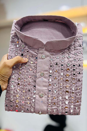Pink Sequin Silk Men's Kurta Set