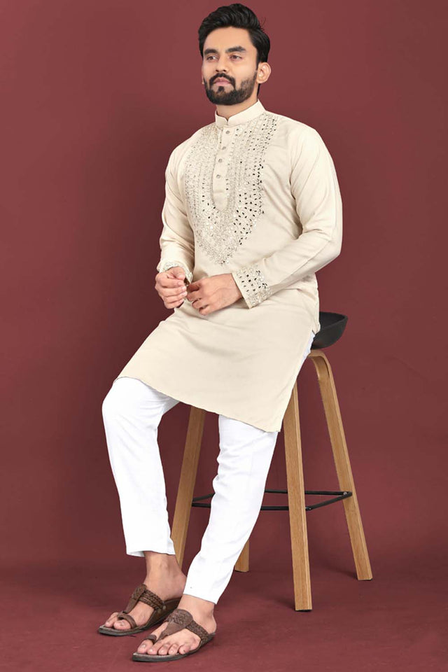White Sequin Silk Men's Kurta Set