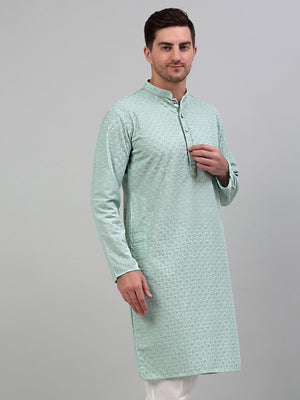 Men's Green Chikankari Embroidered And Sequin Kurta