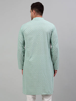 Men's Green Chikankari Embroidered And Sequin Kurta