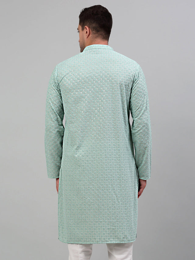 Men's Green Chikankari Embroidered And Sequin Kurta