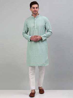 Men's Green Chikankari Embroidered And Sequin Kurta
