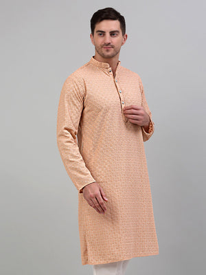 Men's Peach Chikankari Embroidered And Sequin Kurta