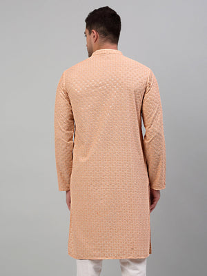Men's Peach Chikankari Embroidered And Sequin Kurta