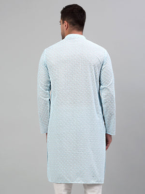 Men's Sky Blue Chikankari Embroidered And Sequin Kurta