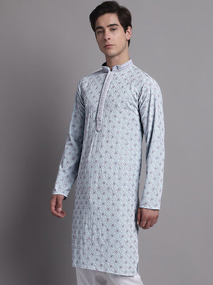 Men's Blue Chikankari Embroidered And Sequin Kurta