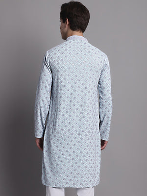 Men's Blue Chikankari Embroidered And Sequin Kurta
