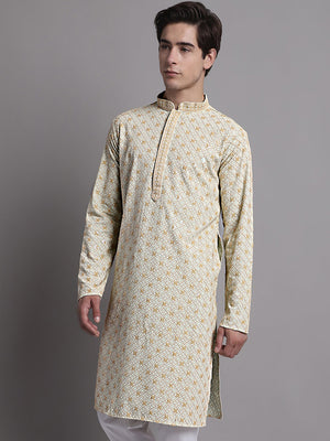 Men's Light Green Chikankari Embroidered And Sequin Kurta