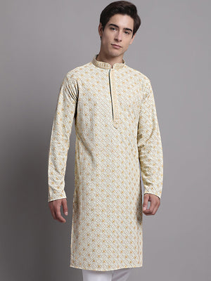 Men's Light Green Chikankari Embroidered And Sequin Kurta