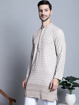 Men's Beige Chikankari Embroidered Kurta