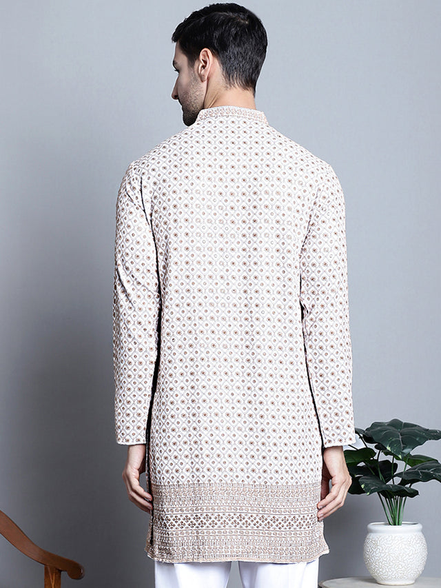 Men's Beige Chikankari Embroidered Kurta