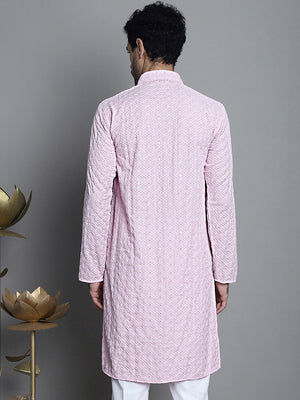 Men's Magenta Chikankari Embroidered And Sequin Kurta
