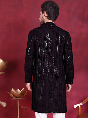 Men's Black Sequins Chikankari Embroidered Kurta