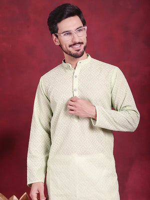 Men's Pista Chikankari Embroidered Kurta