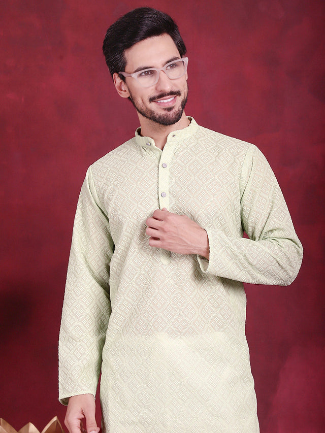 Men's Pista Chikankari Embroidered Kurta