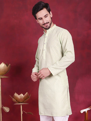 Men's Pista Chikankari Embroidered Kurta