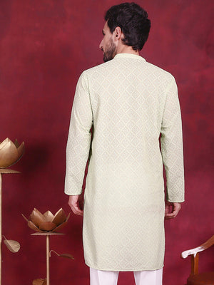 Men's Pista Chikankari Embroidered Kurta