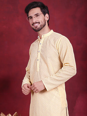 Men's Yellow Chikankari Embroidered Kurta