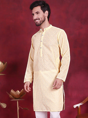 Men's Yellow Chikankari Embroidered Kurta