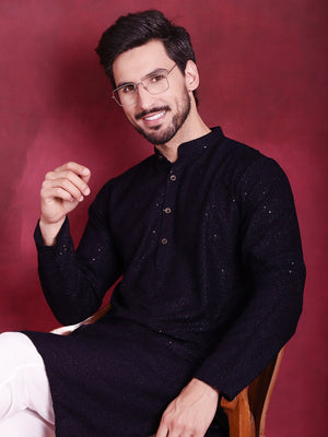 Men's Navy Sequins Chikankari Kurta