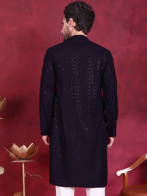 Men's Navy Sequins Chikankari Kurta