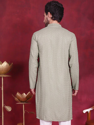 Men's Pista Sequins Chikankari Kurta