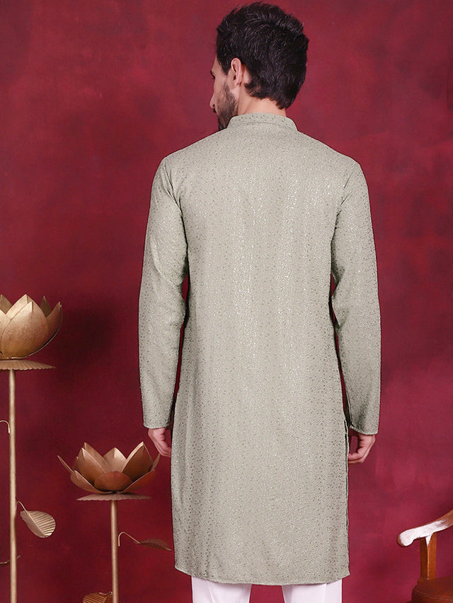 Men's Pista Sequins Chikankari Kurta