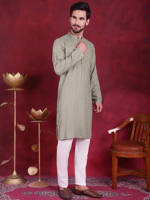 Men's Pista Sequins Chikankari Kurta