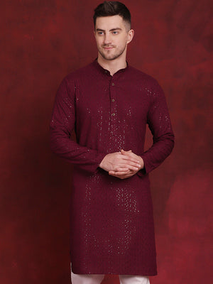 Men's Purple Sequins Chikankari Kurta
