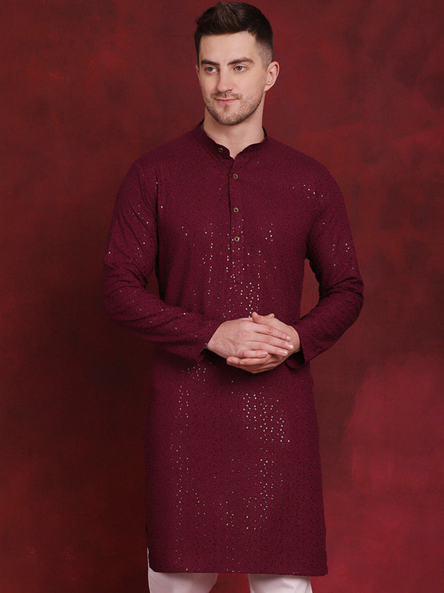 Men's Purple Sequins Chikankari Kurta