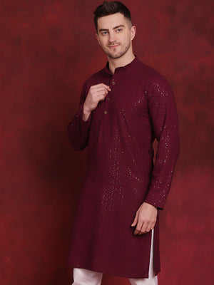 Men's Purple Sequins Chikankari Kurta